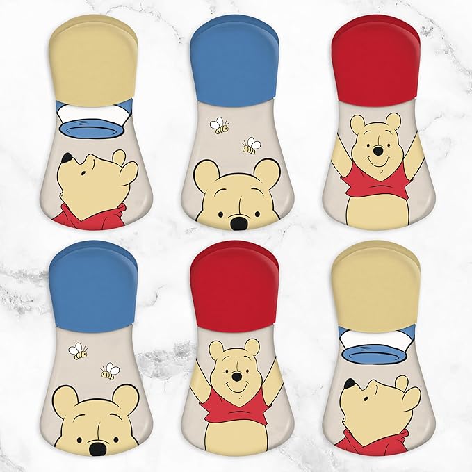 Disney Magnetic Chip Clips – Set of 6 Bag Clips for Food Storage - Mickey, Minnie, Lilo & Stitch, Winnie The Pooh – Durable Airtight Bag Chip Clips for Pantry & Fridge Use