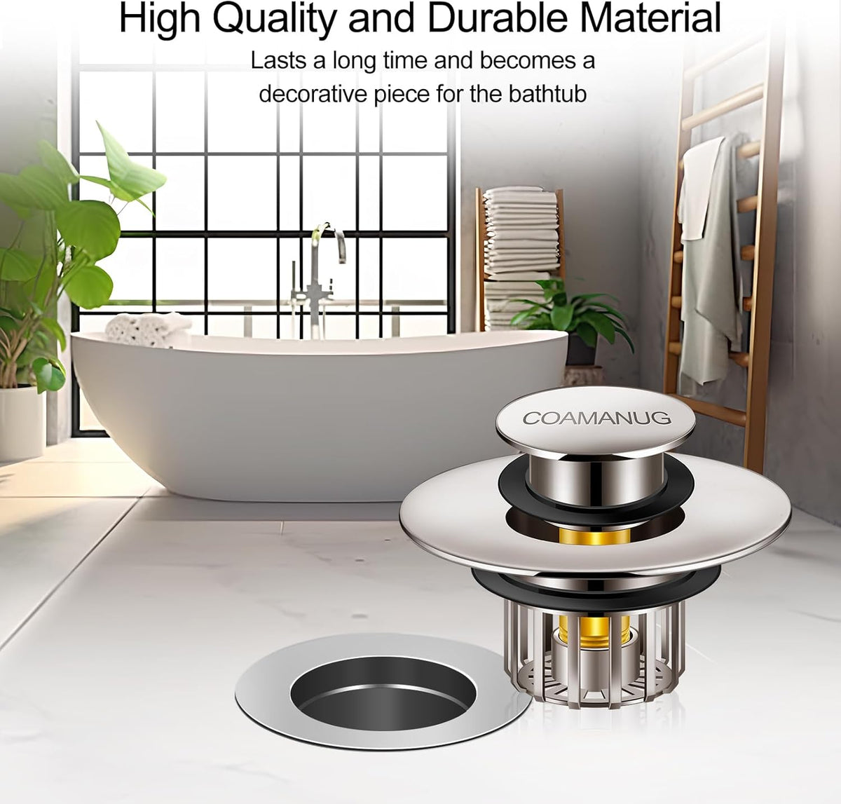 Bathtub Stopper | Pop-up Tub Stopper with Strainer, Shower Drain Hair Catcher | Bathroom Drain Plug | Drain Protector for 1-1/2 to 1-3/4" Bath Drain Hole