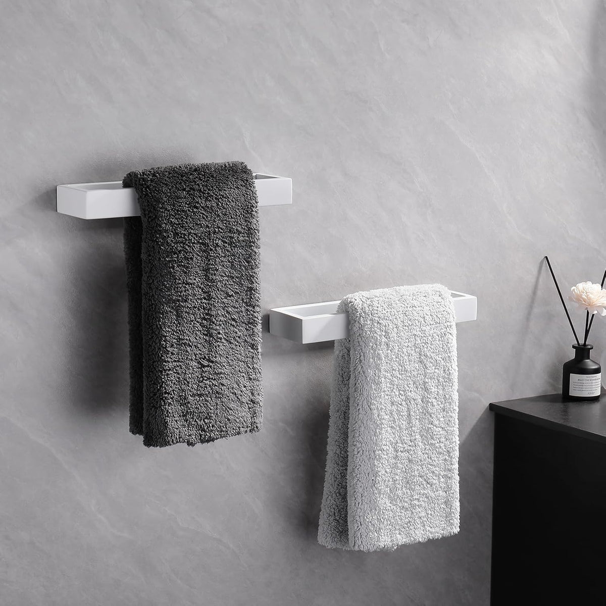 GERZWY Bath Towel Holder Stainless Steel Towel Hanger Wall Mount Towel Ring for Bathroom 2 Pack, White