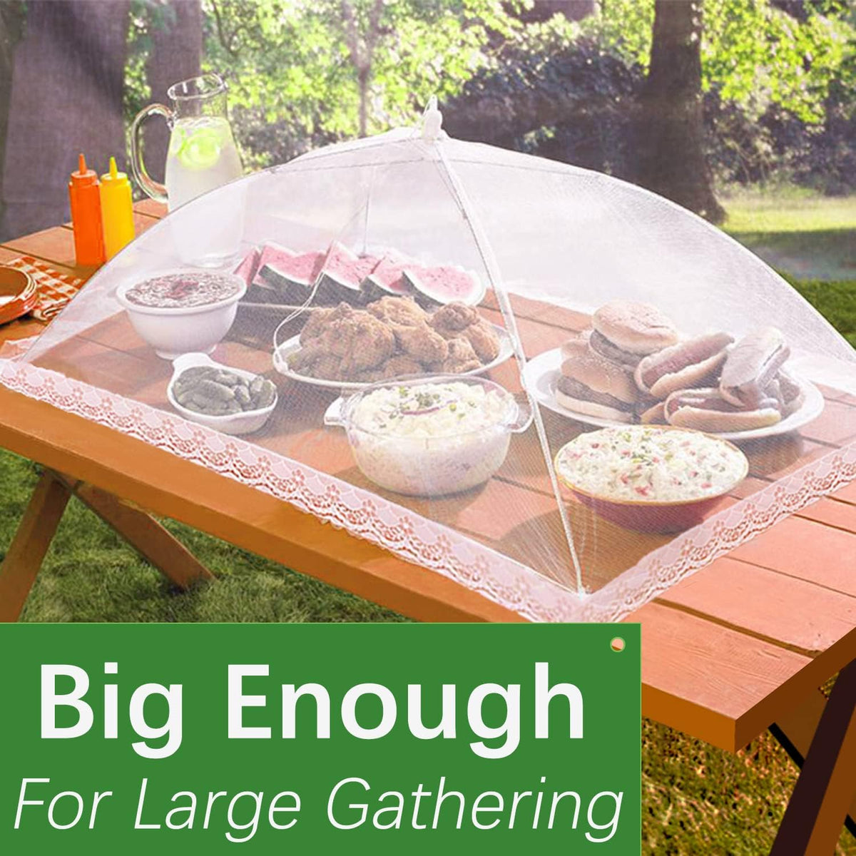 Mesh Food Covers for Outdoors - 10 Pack Upgraded 2 Extra Large 40x24 in & 8 Large 17x17 in Outdoor Party Food Cover Tent Collapsible Picnic Nets Umbrella Screen Pop Up Food Dome for Outside (White)