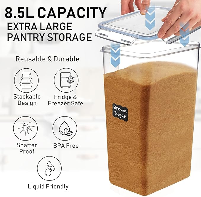 Flour Storage Container 2 PC [8.5L / 287 Oz] Extra Large Food Storage Containers with Lids - Airtight, Leak Proof, BPA-Free Plastic Flour Sugar Storage Containers - Bulk Storage for Kitchen & Pantry