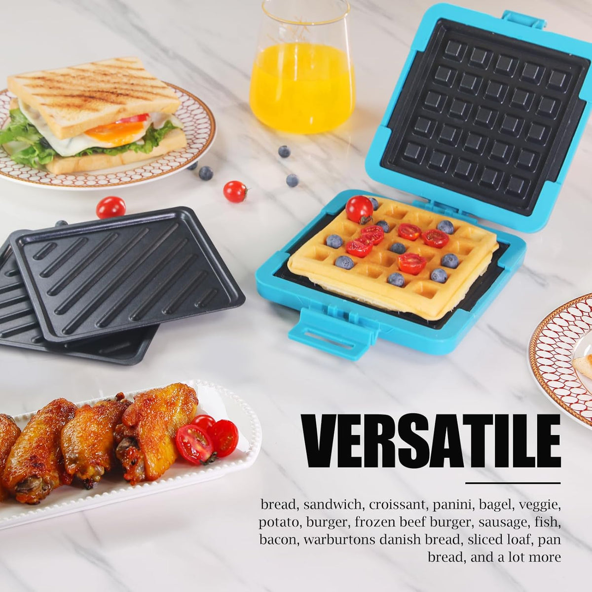 Toaster,Microwave Toaster, Sandwich Maker, Waffle Maker, Panini Maker, Dishwasher Safe,NO Electricity,Wireless,Time Saving,Fast (Blue, Microwave Sandwich and Waffle Maker)