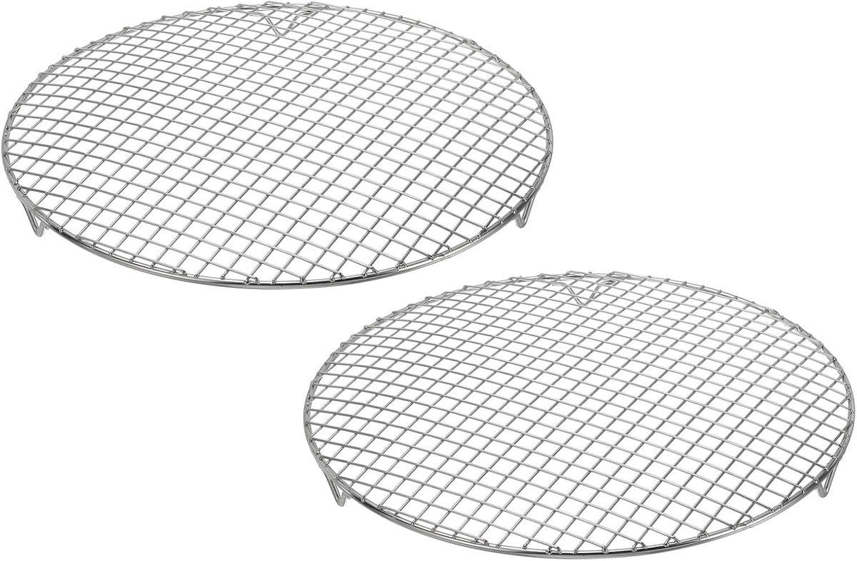 uxcell 2 Pcs Round Cooking Rack with Legs, Dia 13.8 Inch 304 Stainless Steel Barbecue Grill for Cooking Baking Barbecue Air Fryer Racks, Silver