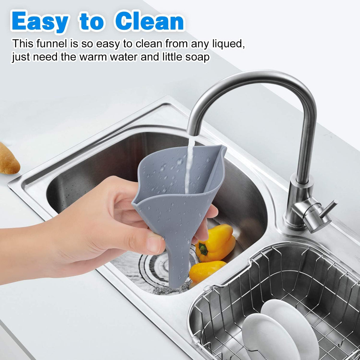 Collapsible Silicone Funnel for Filling Bottles - Fan-Shaped, Foldable, Food Grade, Gray