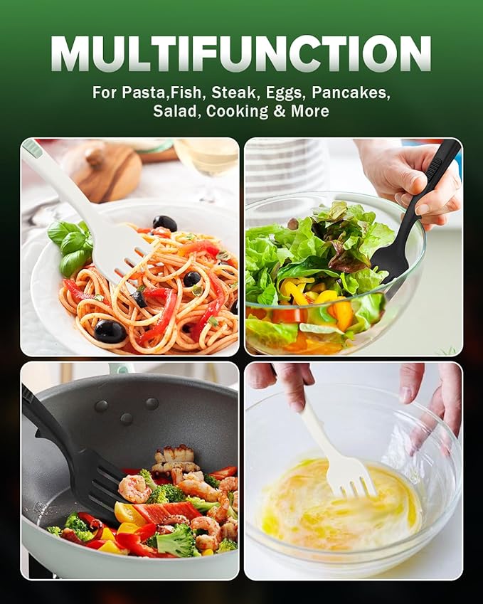 Silicone Flexible Cooking Fork, 11.6 Inch Heat Resistant, Large Non Stick for Mixing, Mashing, Whisking (BW)