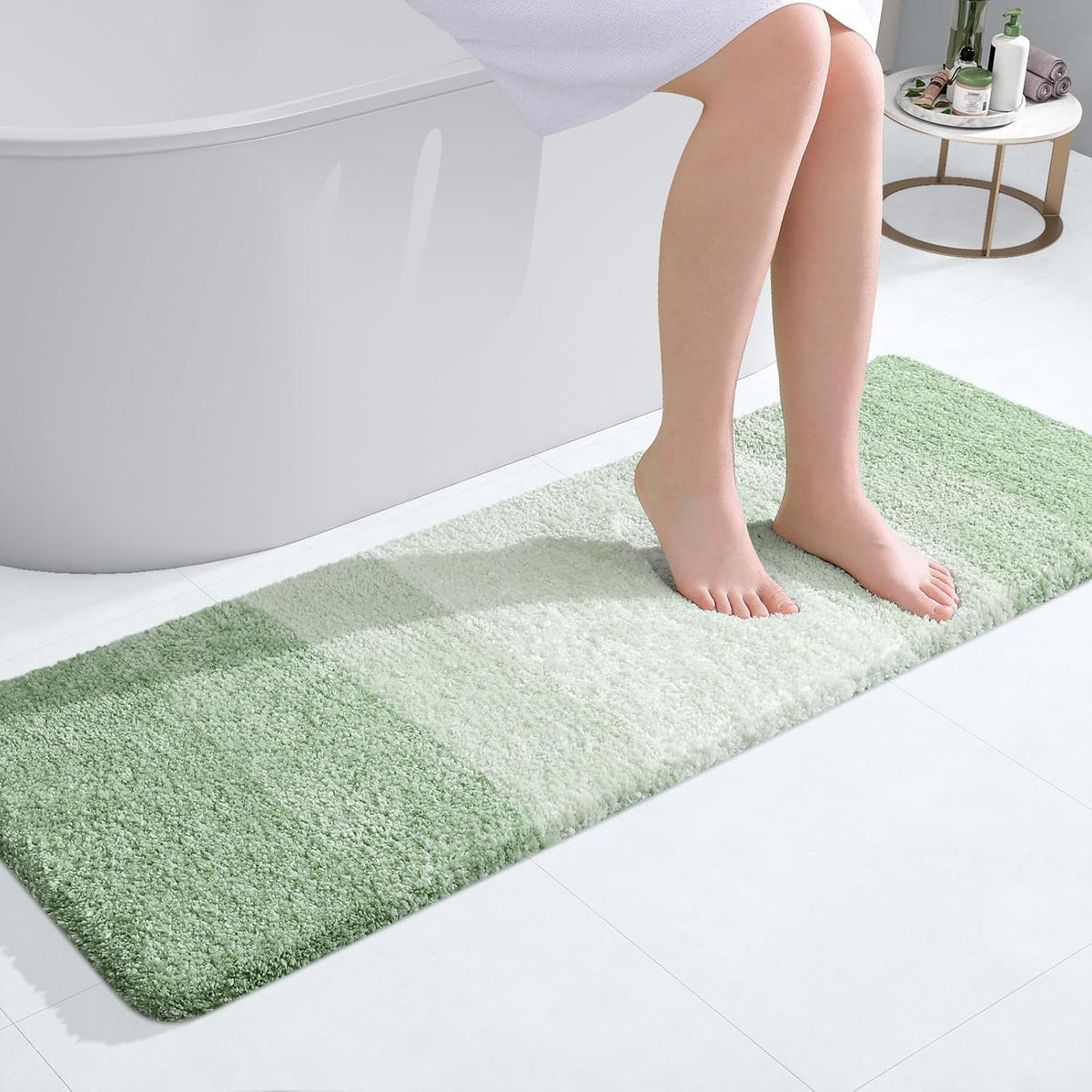 OLANLY Bathroom Runner Rugs 47x17, Extra Soft Absorbent Microfiber Bath Rugs, Rubber Backing, Quick Dry, Washable Bath Mats for Bathroom Floor, Tub and Shower, Home Decor Accessories, Sage Green