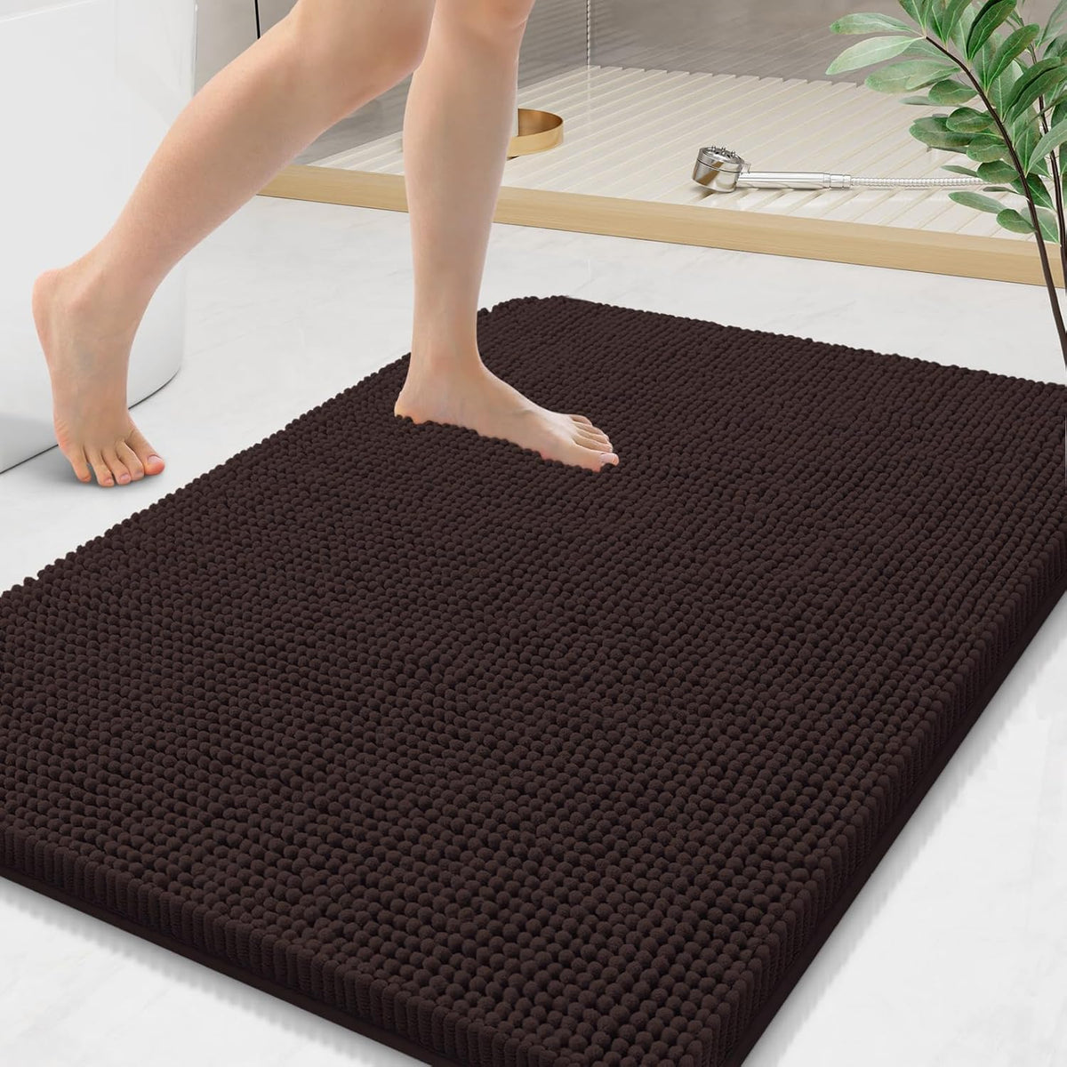 Arotive Bathroom Rugs 36x24, Extra Soft Absorbent Shaggy Chenille Bath Rugs, Machine Washable Rubber Backing Non-Slip Bath Mats for Bathroom Floor Tub and Shower, Home Decor Accessories, Brown