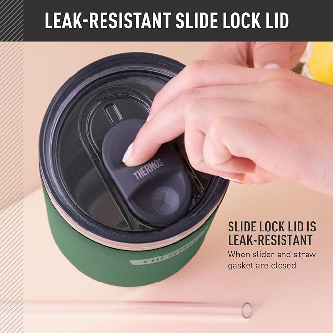 THERMOS Stainless Steel Cup Holder Mug - 40 Ounce, Alpine Green - Insulated Tumbler with Lid and Straw, Plus Leak-Resistant Slide Lock