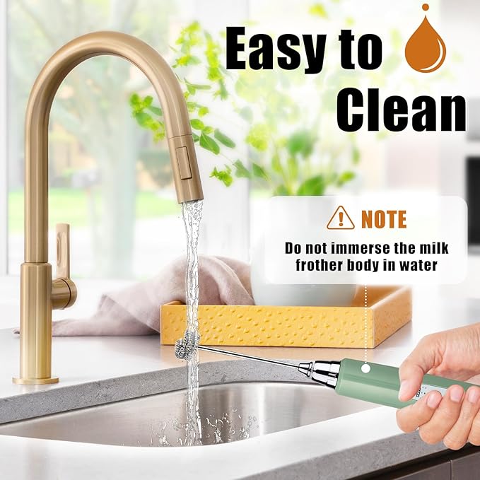Nahida Granite Green Milk Frother Wand for Coffee, Frother Handheld Rechargeable Electric Whisk with 3 Heads 3 Speeds Drink Mixer Coffee Frother Foam Maker For Latte, Cappuccino, Hot Chocolate, Egg