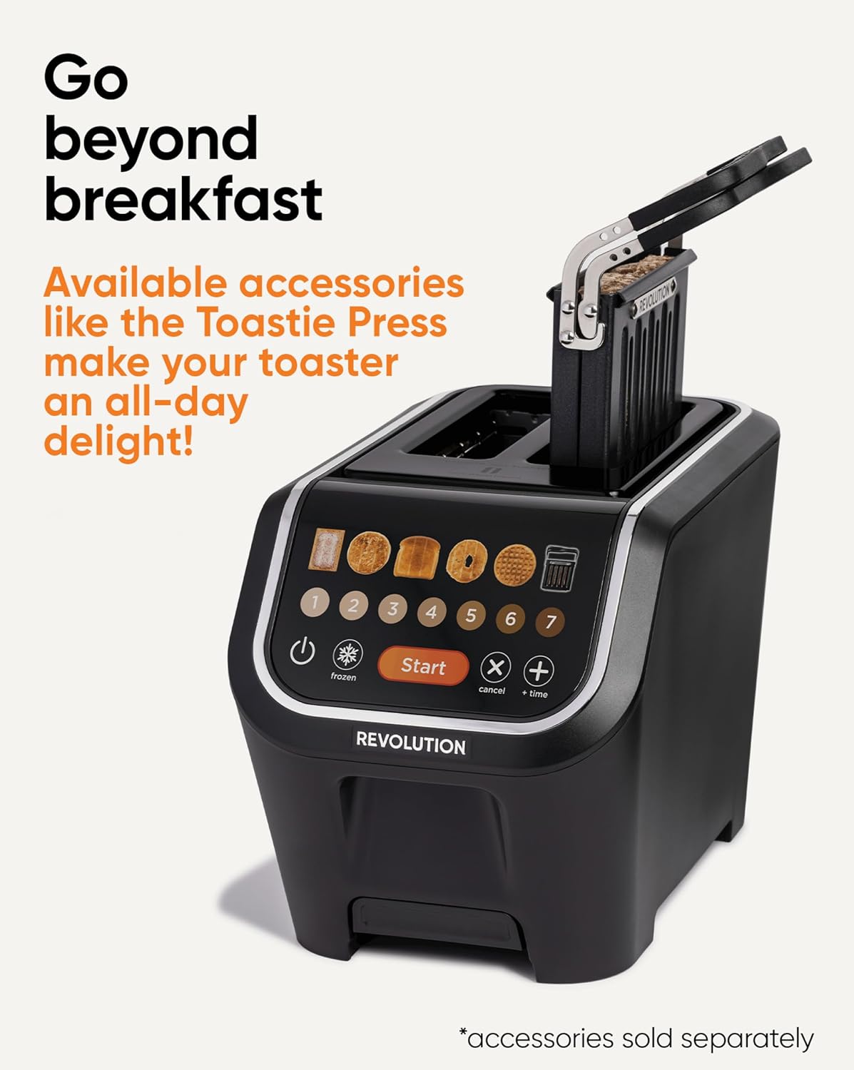 Revolution R90 Digital Toaster + Toastie Press Bundle – 2-Slice Wide Slot, Patented InstaGLO 2.0 Technology, Toastie Press Mode – Toast Bread, Bagels, Waffles, Tortillas, Pastries – Black