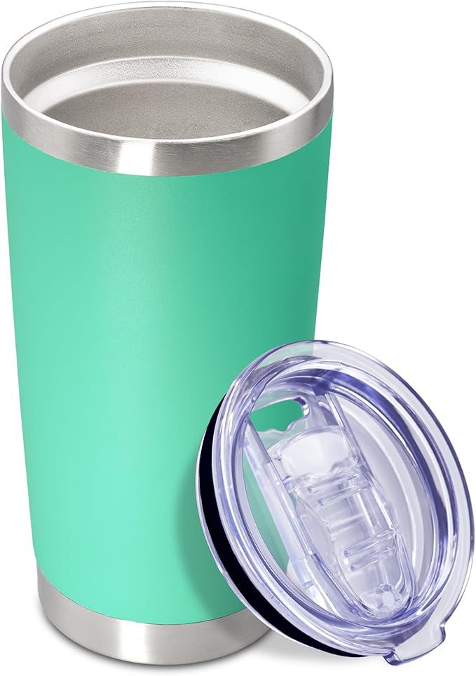 20 oz Tumbler Coffee Travel Tumblers Bulk with Lid Stainless Steel Double Wall Vacuum Insulated Mug Powder Coated Cups fit Car Cupholder for Hot and Cold - Light Blue, 1Pack