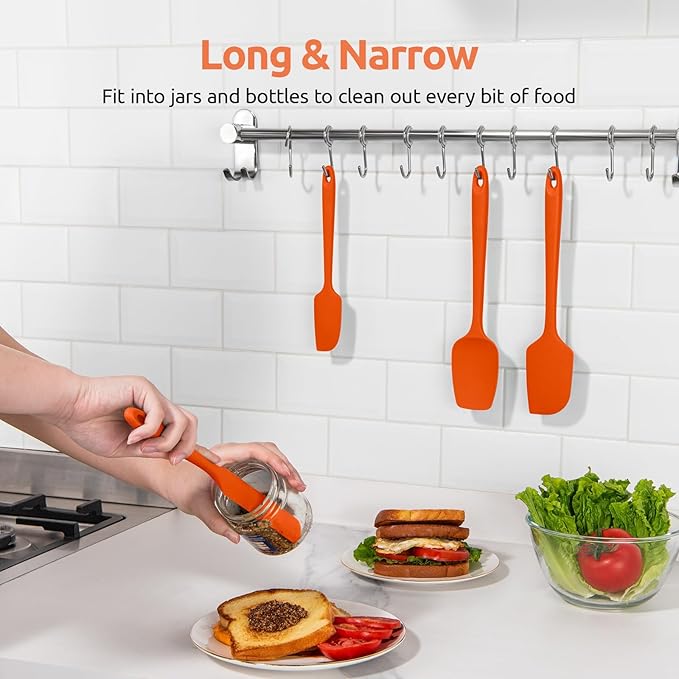 U-Taste 600ºF Heat Resistant Silicone Spatulas: Flexible Food-Grade Silicon Baking Scraper, Kitchen Cooking Mixing Utensils with Upgraded Sturdy Handle Tip for Nonstick Cookware (4-Pc., Orange)