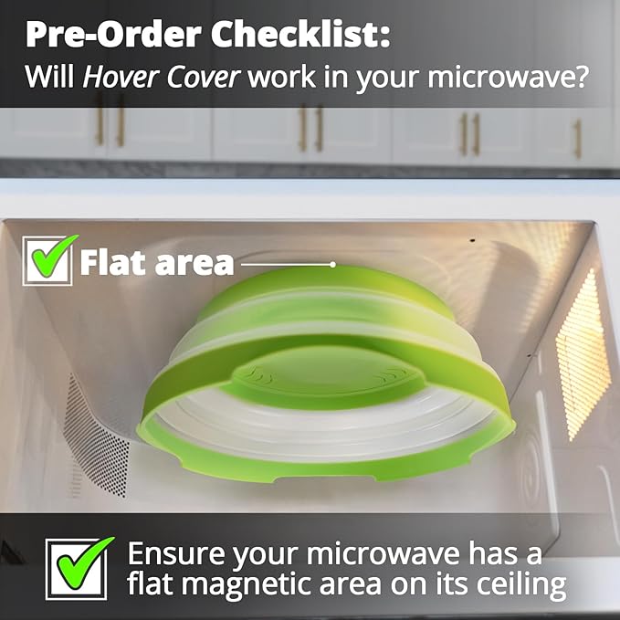 HOVER COVER Magnetic Microwave Splatter Cover with High Power, Strongest Magnetic Grip, Collapsible 12-Inch BPA-Free Food Lid, Vented Plate Guard, Dishwasher Safe, Space-Saving Storage - Green