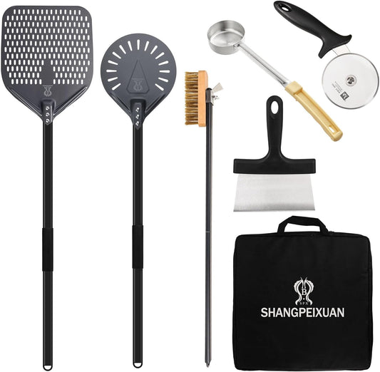12-inch Hard Anodized Aluminum Pizza Spatula，Set Of 6 Commercial Pizza Oven Utensils, pizza Peel for Indoor & Outdoor Pizza Ovens, Pizza Oven Accessories