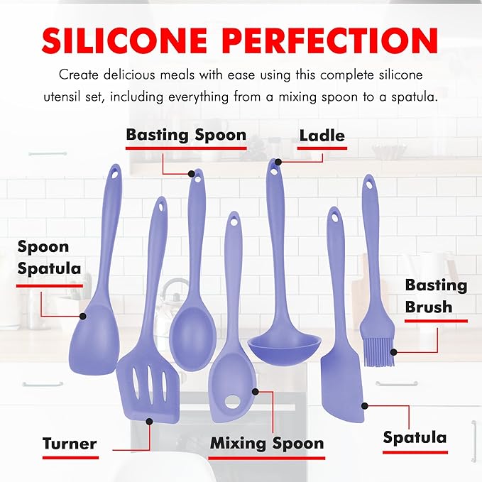 Chef Craft - Premium Silicone Kitchen Tools and Utensils Set, Non-Scratch, Withstands Temperatures up to 450°F, BPA-Free, 7 Piece Cooking Utensils Set, Pastel Blue