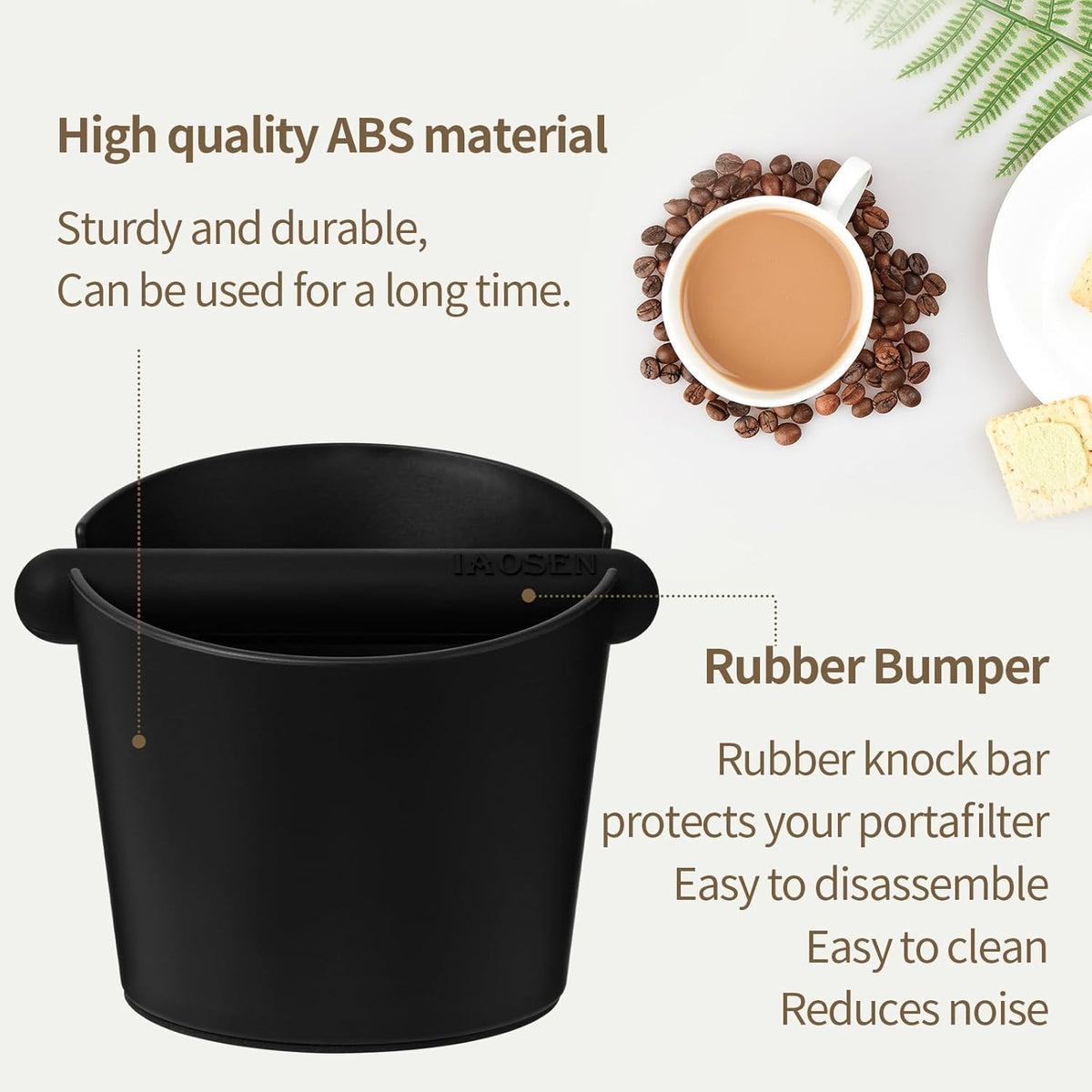 6.3Inch Knock Box Large Espresso Knock Box Shock-Absorbent Knock Box Espresso with Removable Knock Bar and Non-Slip Base Espresso Machine Accessories for Home/Office