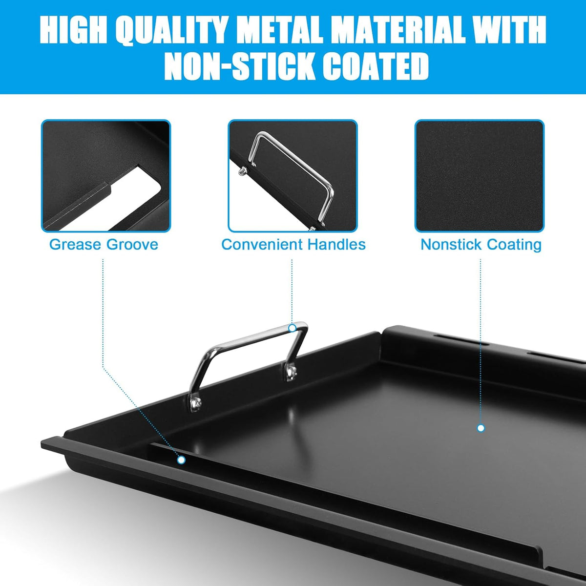 Full-Size Griddle Inserts for Weber Spirit 200 Series Gas Grills, Flat Top Griddle Replacement for Weber Spirit I & II E-210 S-210 E-220 S-220 Series, Carbon steel