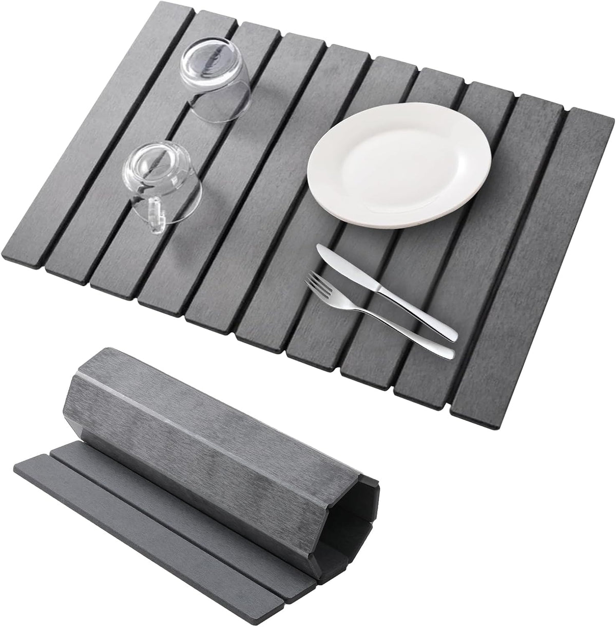 Large Stone Drying Mat for Kitchen Counter, 24''L x 16''W Diatomaceous Earth Collapsible Dish Drying Mat, Quick Drying Mat for Dishes, Bottles and Cups, Matches Any Countertop (Dark Gray)