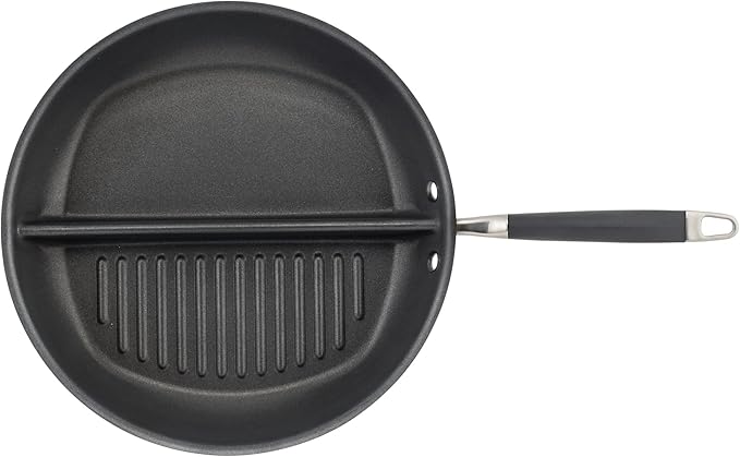 Anolon Advanced Hard Anodized Nonstick Divided Grill / Griddle Pan / Skillet - 12.5 Inch, Gray