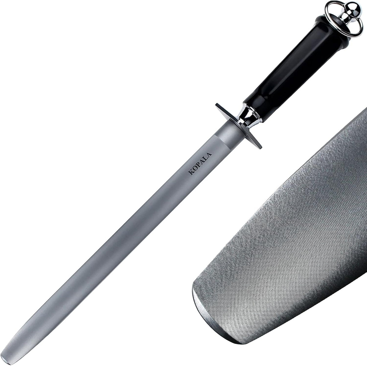 Sharpening Steel Knife Sharpener Rod Flat 10 Inches Honing Steel for Knives Dark