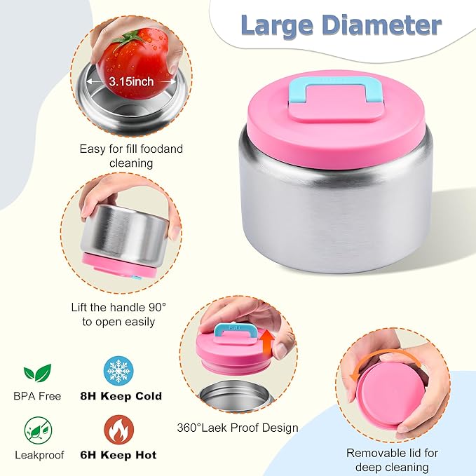 MAISON HUIS Bento Box for Kids with 8oz Soup Thermo, Leak-proof Lunch Food Containers with 5 Compartment, Insulated Lunch Bag & 17oz Stainless Steel Water Bottle for School, Trvael