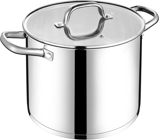 LIANYU 12 QT Stock Pot with Lid, 12 Quart Stainless Steel Large Tall Soup Pot for Cooking, Big Deep Stockpot with Visible Lid, Tri-ply Heavy Duty Stockpot for Induction, Stoves, Gas
