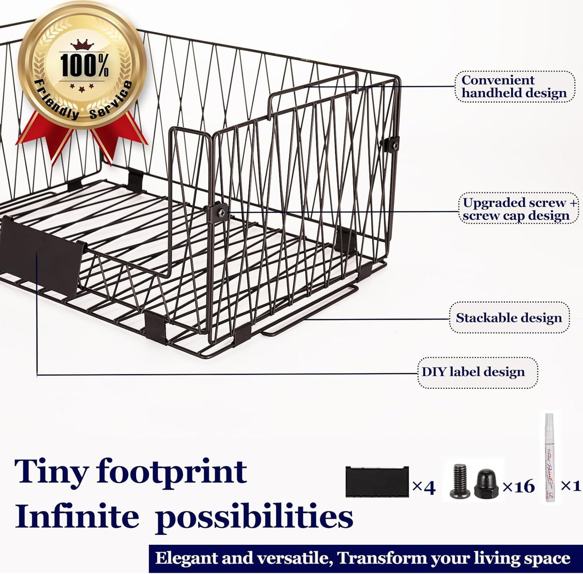4 PACKS XXL Kitchen Organization and Storage Pantry Baskets, Fruit & Vegetable Basket for Kitchen Cabinet, Stackable Wire Baskets for Snack Chips Onion Potato Cans