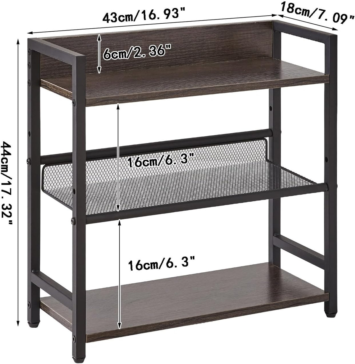 IBUYKE 3-Tier Spice Rack Industrial Counter Shelf Desktop Storage Organizer Standing Seasoning Rack for Countertop Kitchen Office Living Room Desktop Dark Grey UTLJ021G
