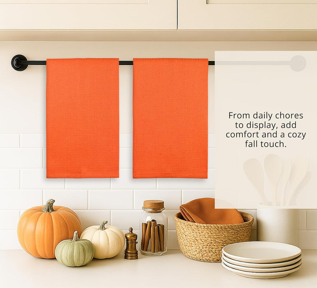 PurpleEssences Waffle Weave Kitchen Solid Dish Cloths 100% Cotton, Ultra Soft Absorbent Quick Drying Dish Towels (Orange, 15 x 25-6 Pack)