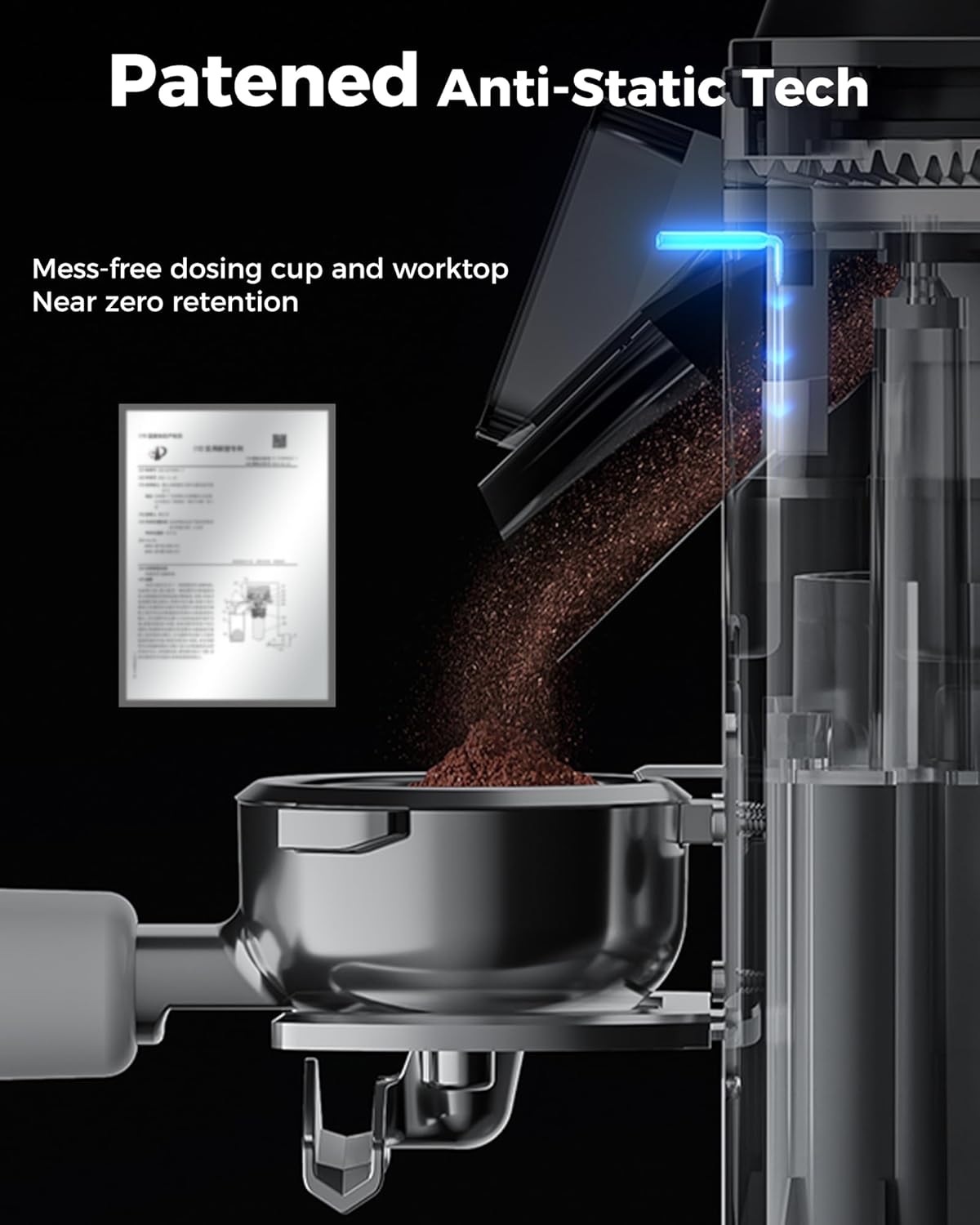 Tuni G1 Conical Burr Coffee Grinder, 48 Grind Settings Anti-static Burr Mill, Precision Electronic Timer and LED Touchscreen for Espresso/Drip/Cold Brew/French Press, Stainless Steel, Silver