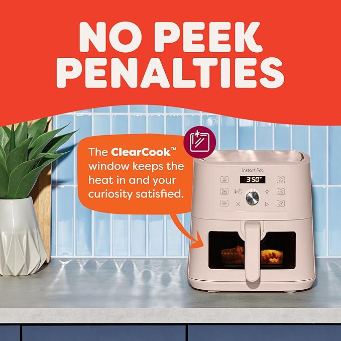 Instant Pot 4Qt VORTEX 6-in-1 Mini Air Fryer, Custom Program Options, Air Fry, Broil, Roast, Dehydrate, Bake, Reheat, Rosewater, 4 Quarts