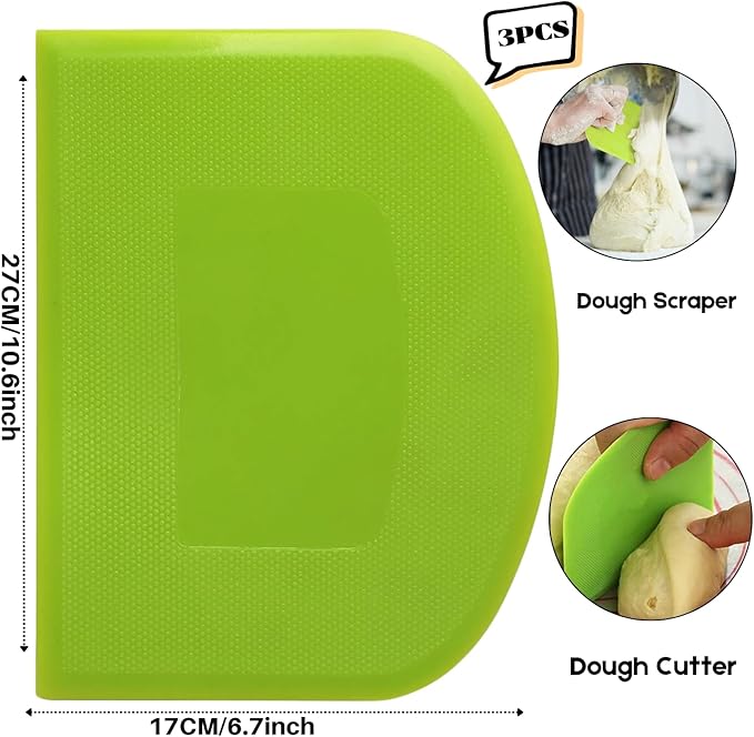 SURDOCA Dough Scraper Bench Scraper - 3P 10.6x6.7" Plastic Flexible Bowl Scraper, Sharp Edge & Angles Cake Scraper. Non-Slip Bakeware Decorating Tools Sculpting & Modeling Tools - White+Pink+White