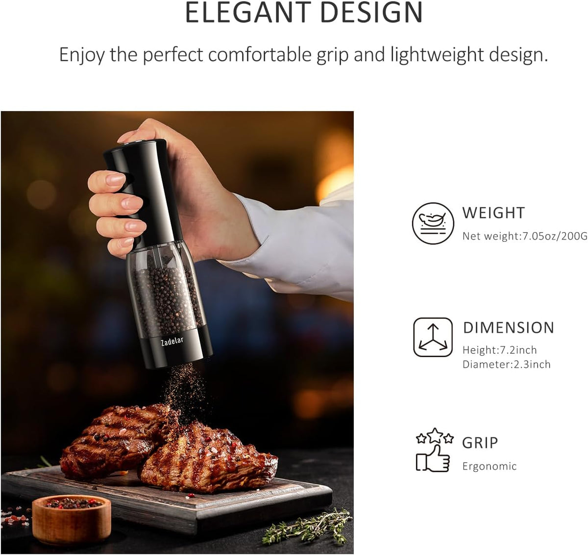 Electric Salt and Pepper Grinder Set with LED Power Display,Larger Capacity Salt and Pepper Shakers Set Rechargeable Electric with Flexible Coarsenes,LED Light,One Hand Operation for Kitchen