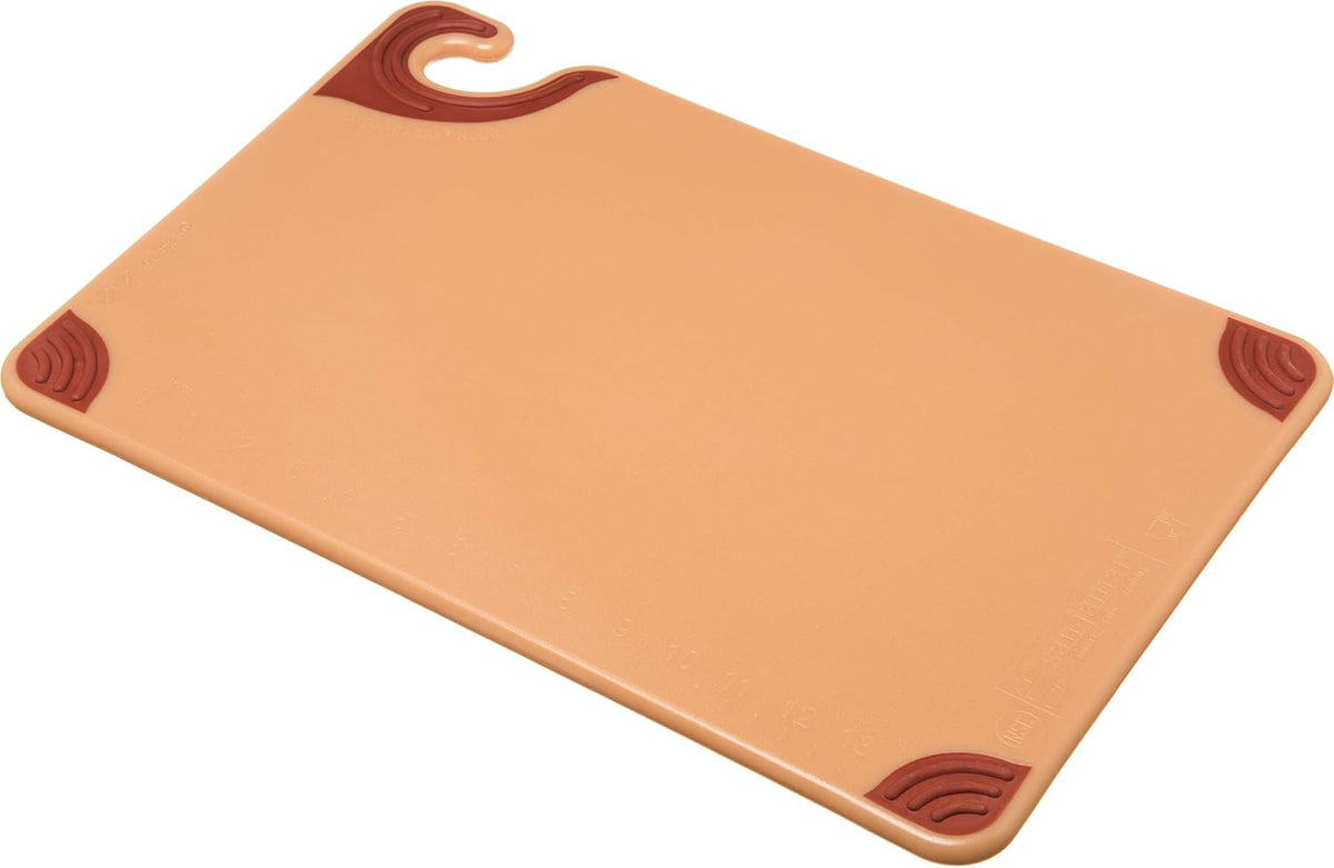 San Jamar Saf-T-Grip Plastic Cutting Board with Safety Hook, 12" x 18" x 0.5", Brown, (Pack of 6)