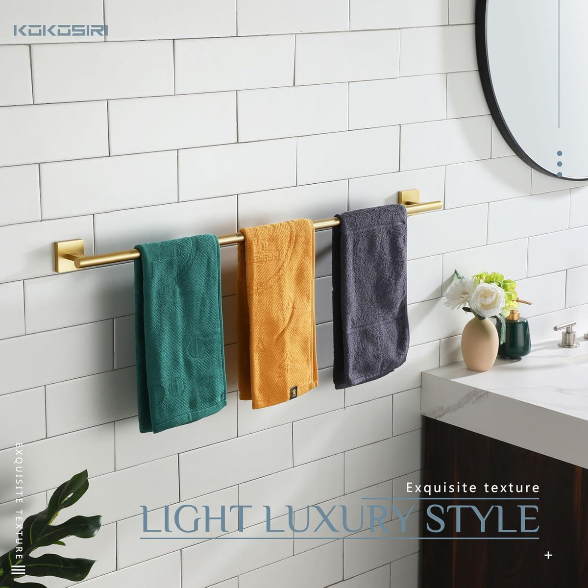KOKOSIRI Bathroom Towel Bar 36'' Towel Holder for Bath Kitchen Wall Mount Towel Rails 36 Inch Brushed Gold Stainless Steel B4005BG-L36