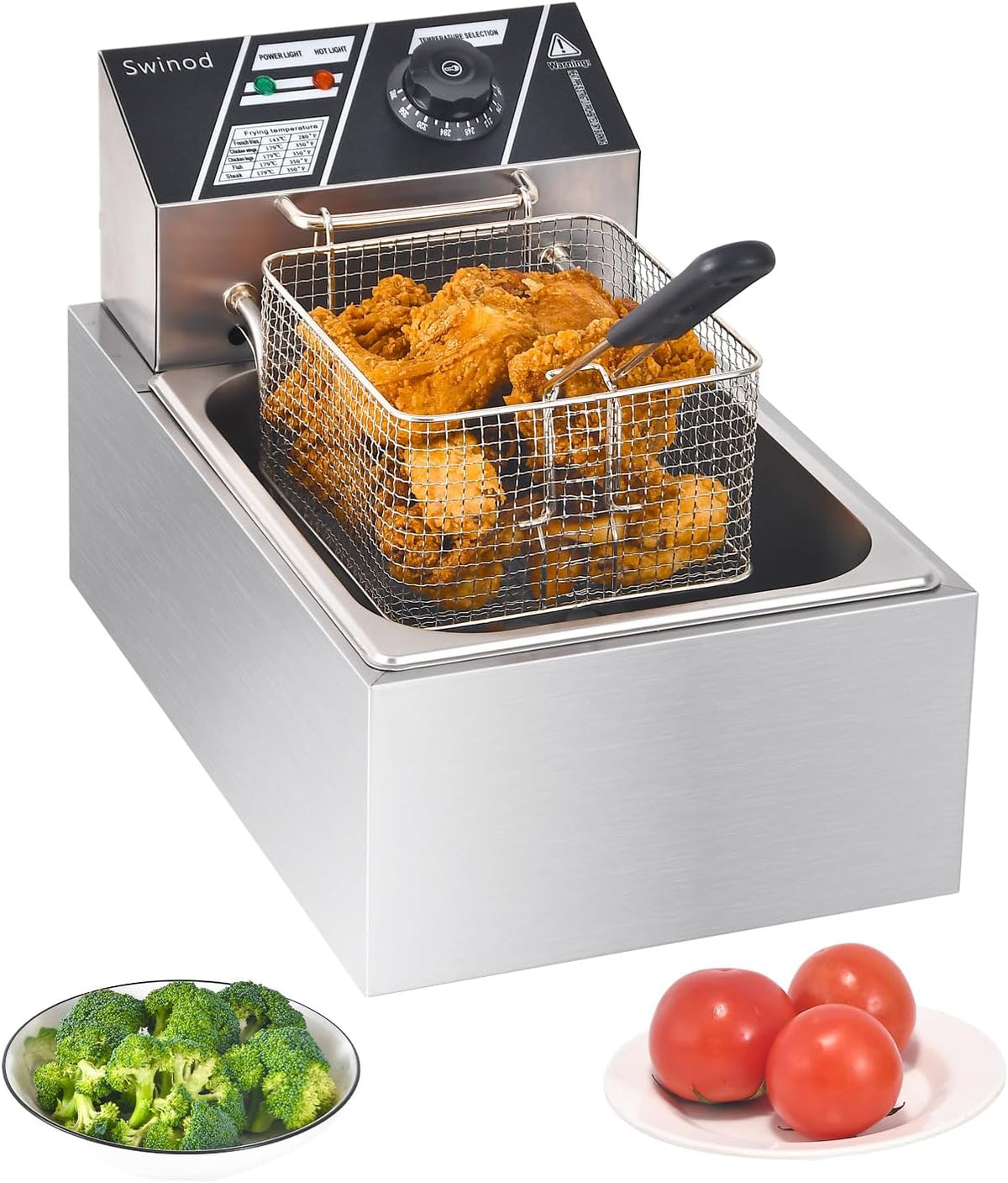 Electric Deep Fryer with Basket for Home Use, Countertop Commercial Deep Fryer 1700w Powerful Performance 9.7Qt Large Capacity Stainless Steel Oil Fryer, Temperature Control