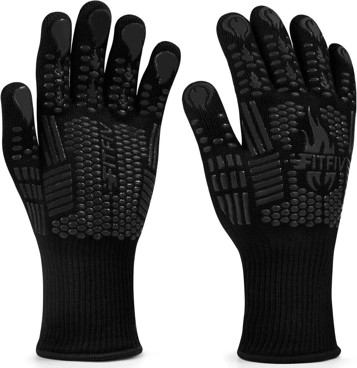 BBQ Gloves, Oven Gloves, 1472°F Extreme Heat Resistant Barbecue Gloves, Silicone Non-Slip Oven Mitts, Kitchen for Cooking, Grilling, and Baking (Black)