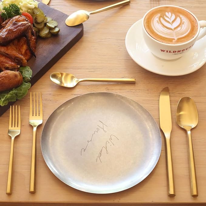 30-Piece Matte Gold Silverware Set, Hand Forged Utensil, Stainless Steel Flatware Set, Hexagon Handle Cutlery Set for Home Hotel Use, Service for 6