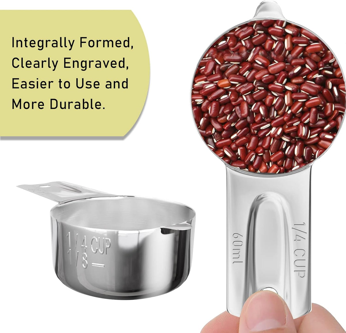 1PCS 1/4Cup (60ml, 2oz) Single Measuring Cup, Stainless Steel Measure Scoop, Metric and US Measurement, Dishwasher Safe