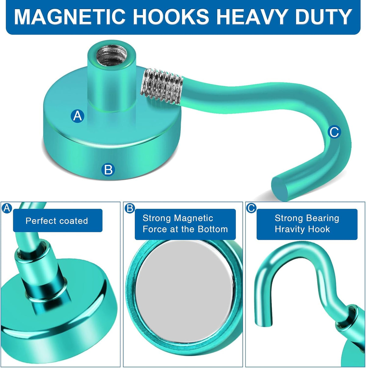 LOVIMAG Magnetic Hooks for Cruise Cabins, 150Lbs Cruise Magnets, Green Magnetic Hooks Heavy Duty for Hanging, Refrigerator, Grill-4 Pack