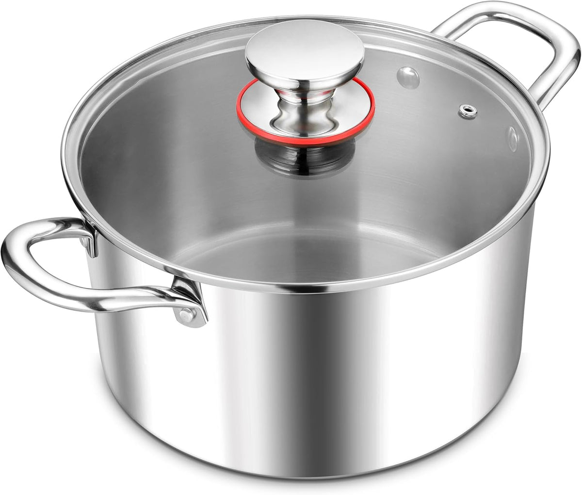 E-far 8 Quart Stock Pot with Lid, 18/10 Tri-ply Stainless Steel Stockpot for Induction Ceramic Gas Stoves, Heavy Duty Cooking Pot for Pasta Soup Stewing Simmering, Oven and Dishwasher Safe