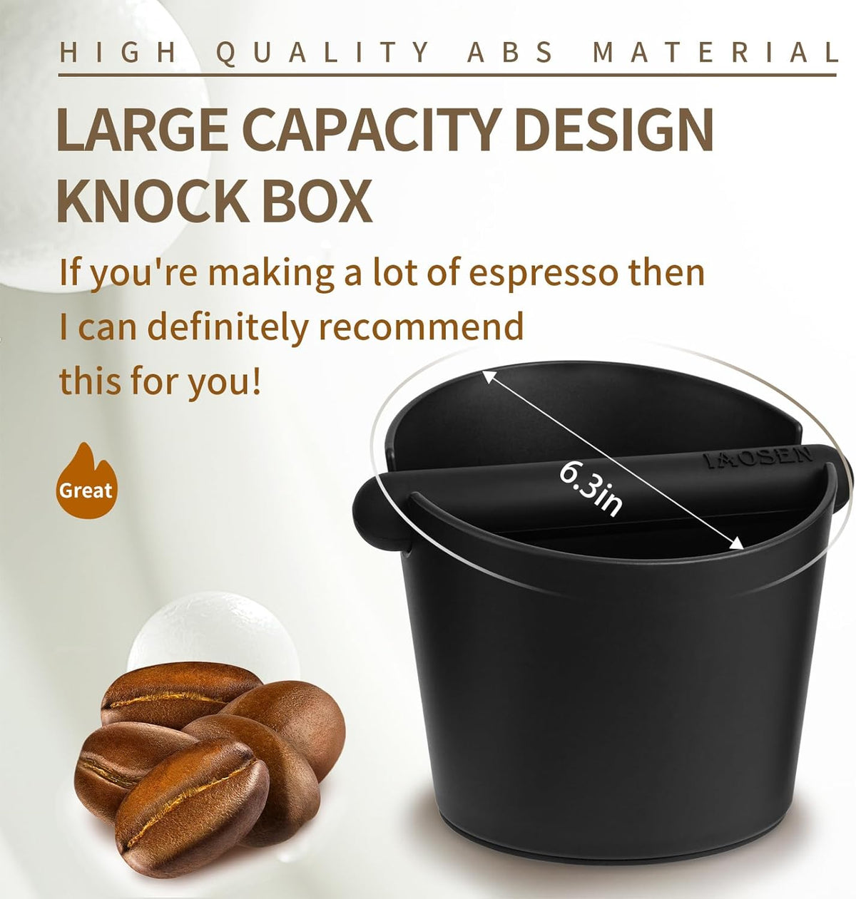 6.3Inch Knock Box Large Espresso Knock Box Shock-Absorbent Knock Box Espresso with Removable Knock Bar and Non-Slip Base Espresso Machine Accessories for Home/Office