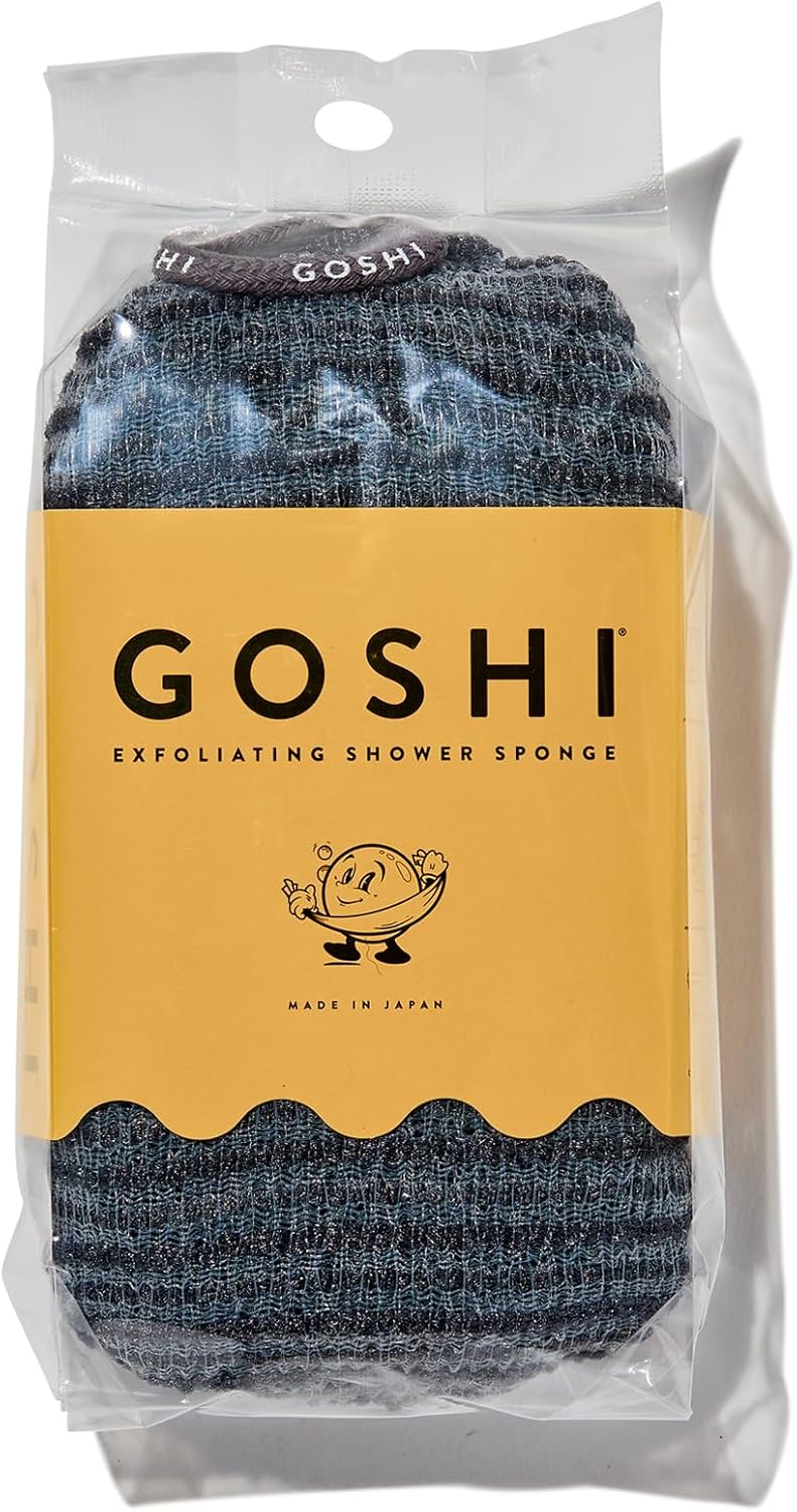 GOSHI Exfoliating Shower Sponge - Rip-Resistant, Rapid-Drying Exfoliating Bath Sponge for All Skin Types - Grey - Made in Japan