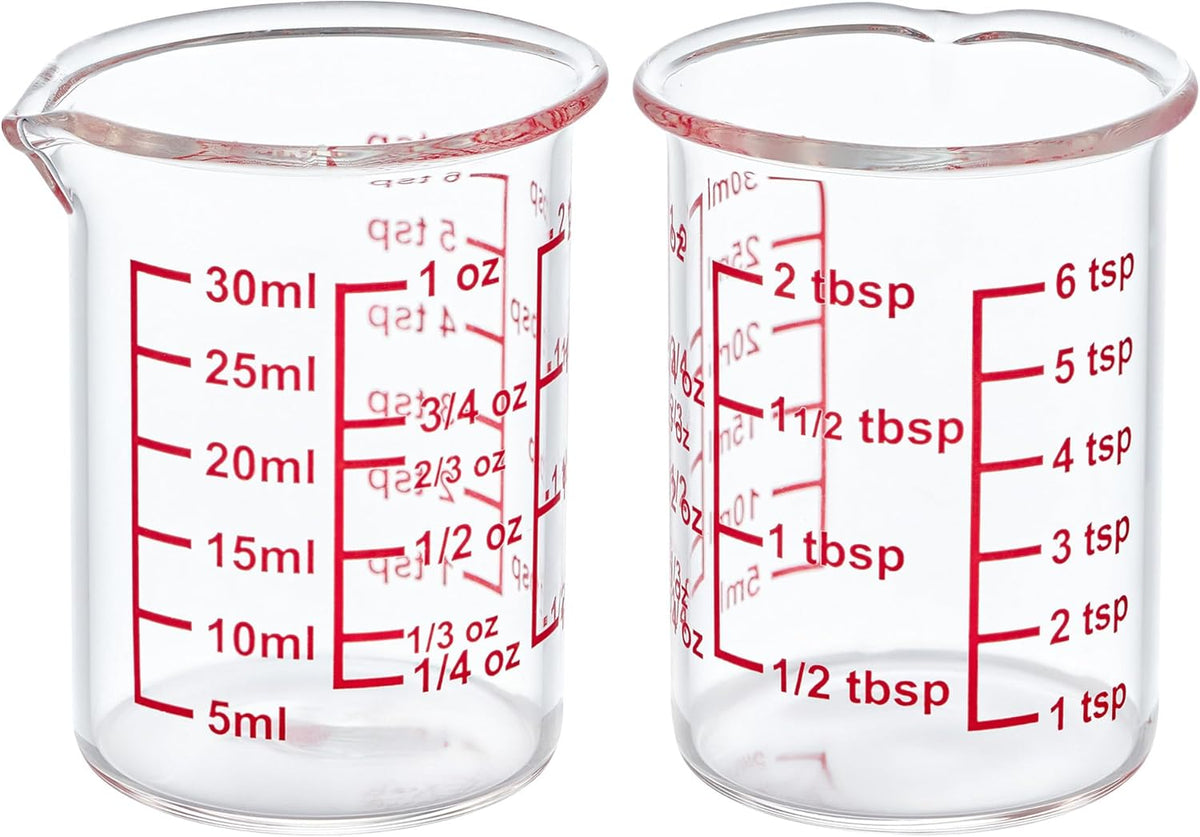 High Borosilicate Glass Measuring Cup with V-Shaped Spout, 30ml (1oz) | Pack of 2 – Precision Glass Measuring Cup for Kitchen & Bar