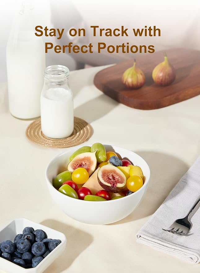Yedio 22 oz White Porcelain Bowls Set of 4 – Cereal, Soup, Rice, Oatmeal & Salad Bowls – Microwave & Dishwasher Safe, Stackable for Kitchen Use