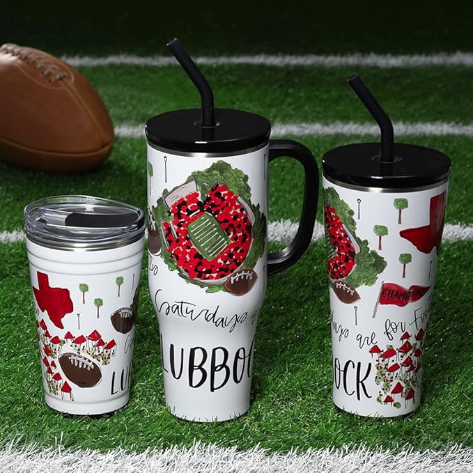 Swig Life 32oz Straw Tumbler, Travel Coffee Tumbler with Lid, Cup Holder Friendly Travel Coffee Mug, Stainless Steel, 32 oz Reusable Insulated Coffee Mug (Saturdays In Lubbock)