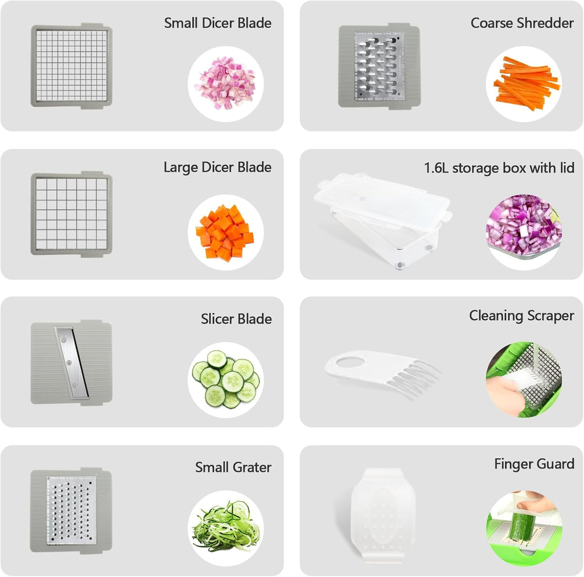 LHS Vegetable Chopper, Multifunctional Food Chopper, Pro Onion Chopper, Vegetable Slicer Dicer Cutter with 5 Blades, Veggie Chopper with Container(8-in-1,Green)