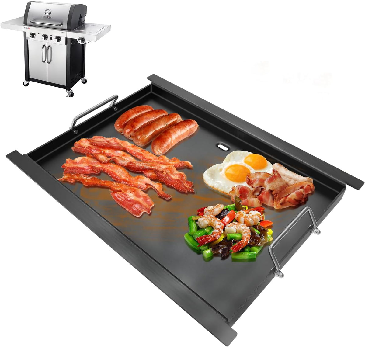 463367016 Full Size Griddle Insert for Charbroil Tru-Infrared 3 Burner 463242516 463346017 466242615 466242616, Carbon Steel Flat Top Griddle Plate for Charbroil Commercial G466-0025-W1, G472-0028-W1