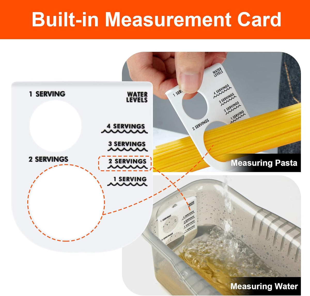 Microwave Pasta Pot with Strainer Lid & Measuring Cup Clip Quickly Cook 1-4 Servings-No Mess, Sticking or Waiting For Boil, Pasta Cooker in Microwave for Dorm Kitchen Office College Essential
