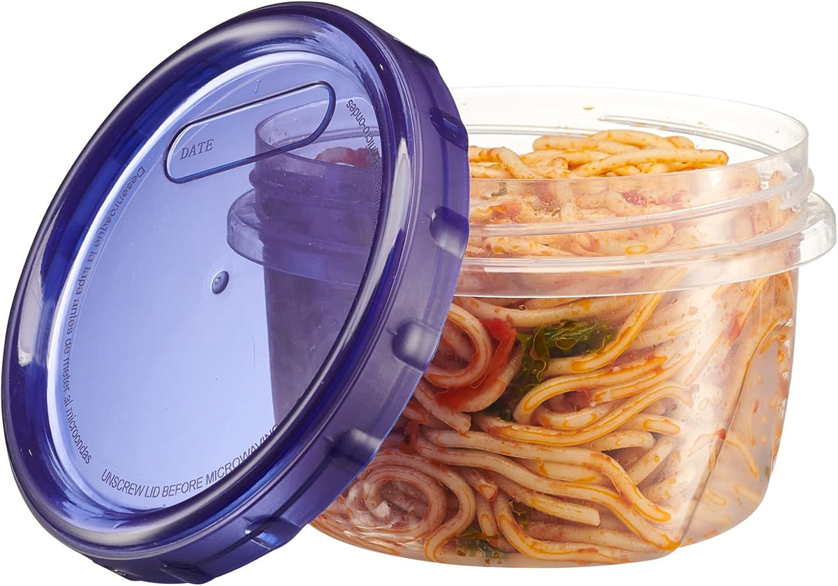 PLASTICPRO 12 Pack Twist Cap Food Storage Containers with Blue Screw on Lid- 16 oz Reusable Meal Prep Containers - Freezer and Microwave Safe Blue Plastic Food Storage